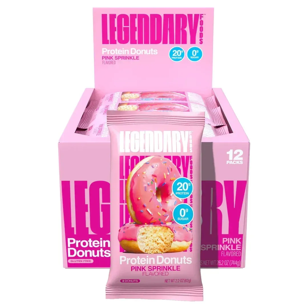 Legendary Foods Protein Donuts, Flavor: Pink Sprinkle Protein Donuts, Size: 12 Pack/Donuts