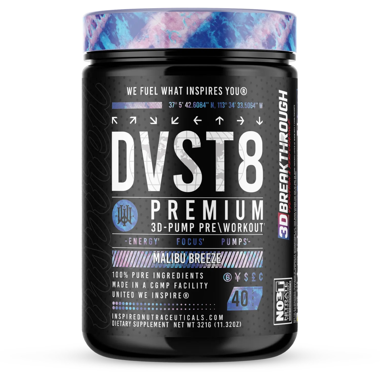 Inspired DVST8 Global Pre-Workout, Flavor: Malibu Breeze (Strawberry Watermelon), Size: 40/20 Servings