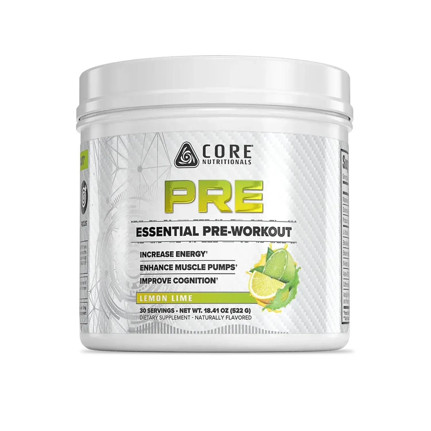 Core Nutritionals Pre Essential Pre-Workout, Flavor: Lemon Lime, Size: 30 Servings