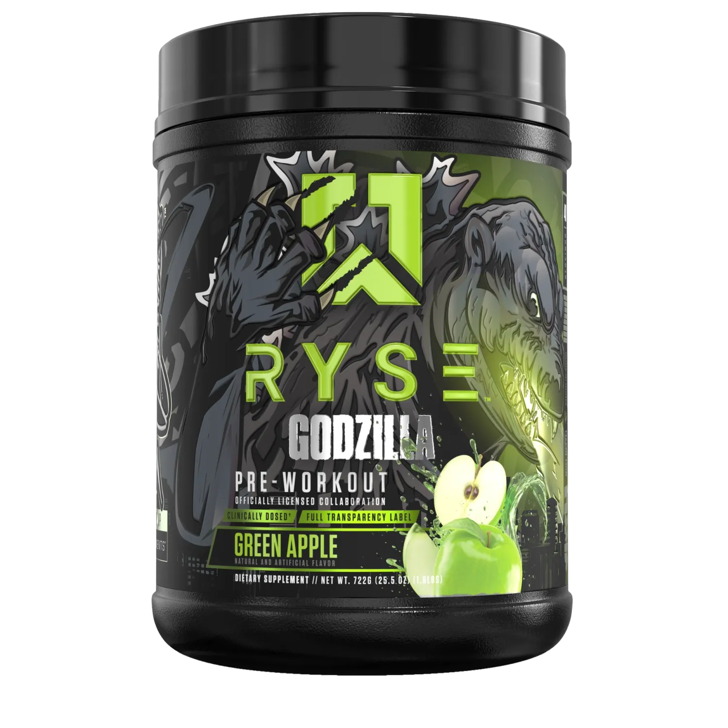 Ryse Signature Series Godzilla Pre-Workout, Flavor: Green Apple, Size: 40/20 Servings