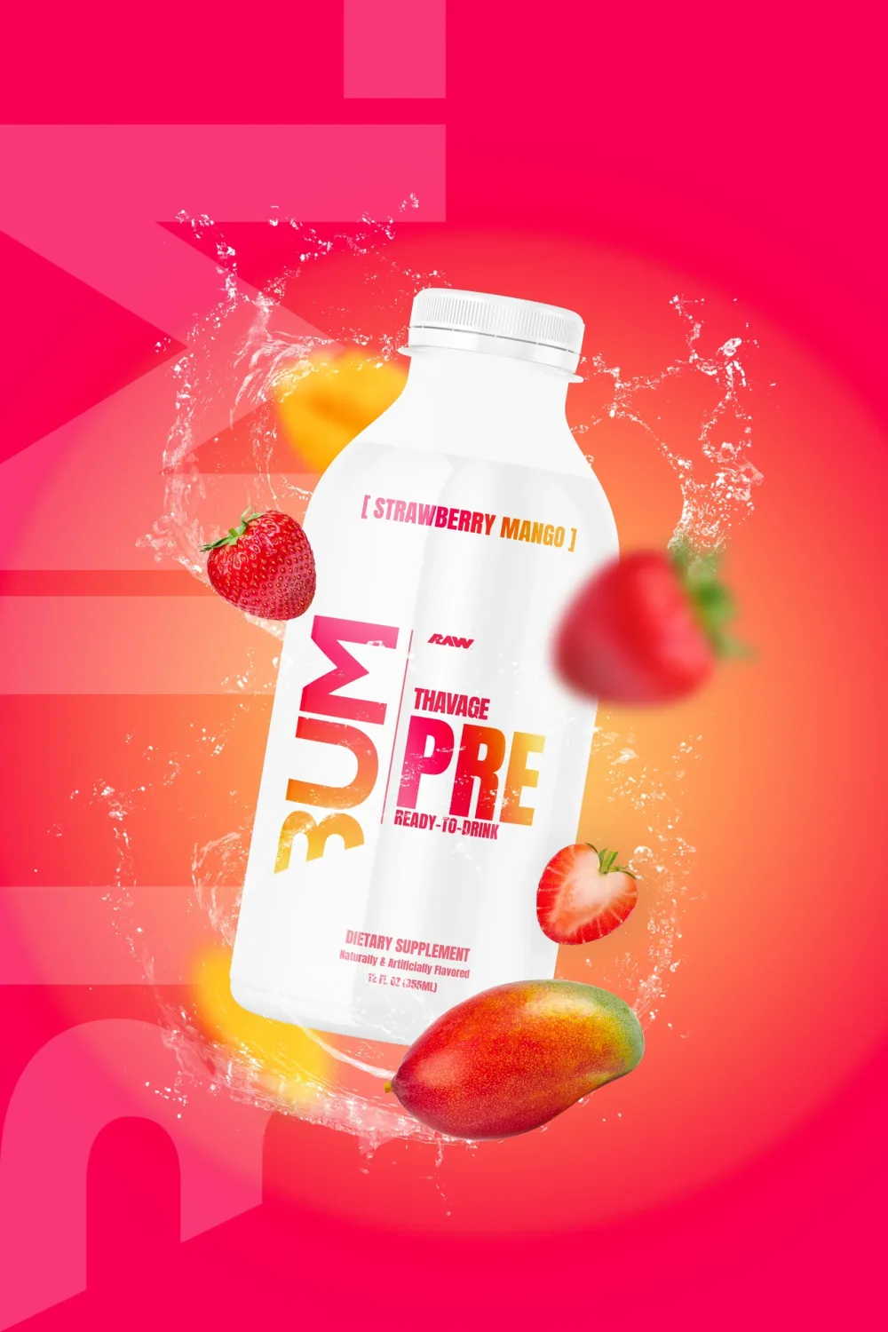Raw Nutrition Cbum Series Thavage Pre-Workout RTD, Flavor: Strawberry Mango, Notice: Limit 8 bottles; overages refunded., Size: 1 Bottle / 12 fl oz