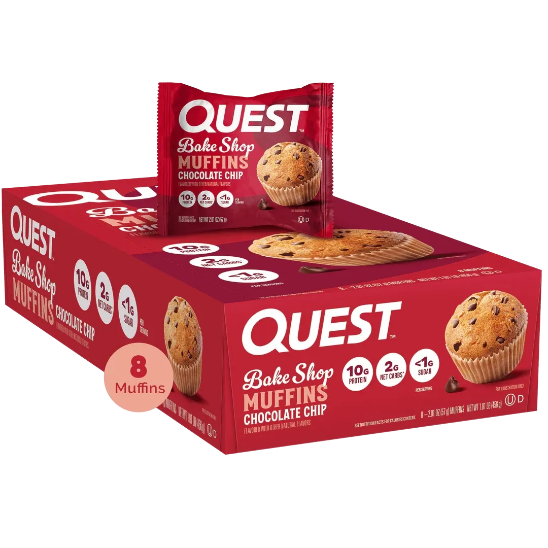 Quest Bake Shop Muffins, Flavor: Chocolate Chip, Size: 8 Pack
