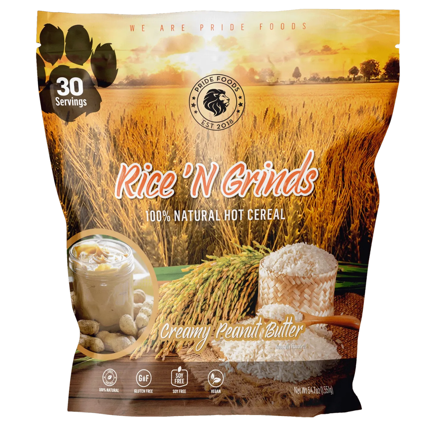 Pride Foods Rice 'N Grinds Flavored 30 Servings, Flavor: Creamy Peanut Butter, Size: 30 Servings