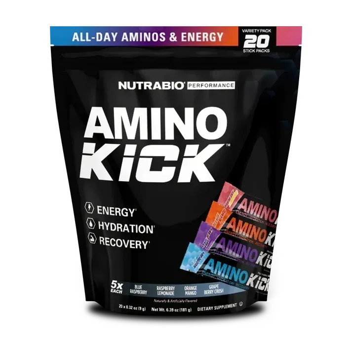 NutraBio Amino Kick Stick Packs, Flavor: Variety Pack (5 ea. flavor), Size: 20 Stick Packs