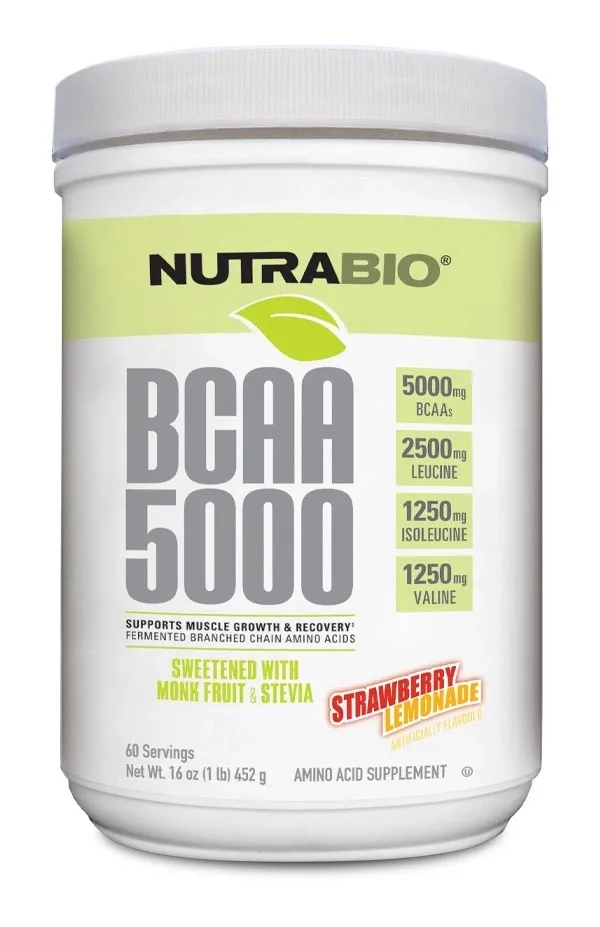 NutraBio BCAA Natural Powder, Flavor: Strawberry Lemonade, Size: 60 Servings
