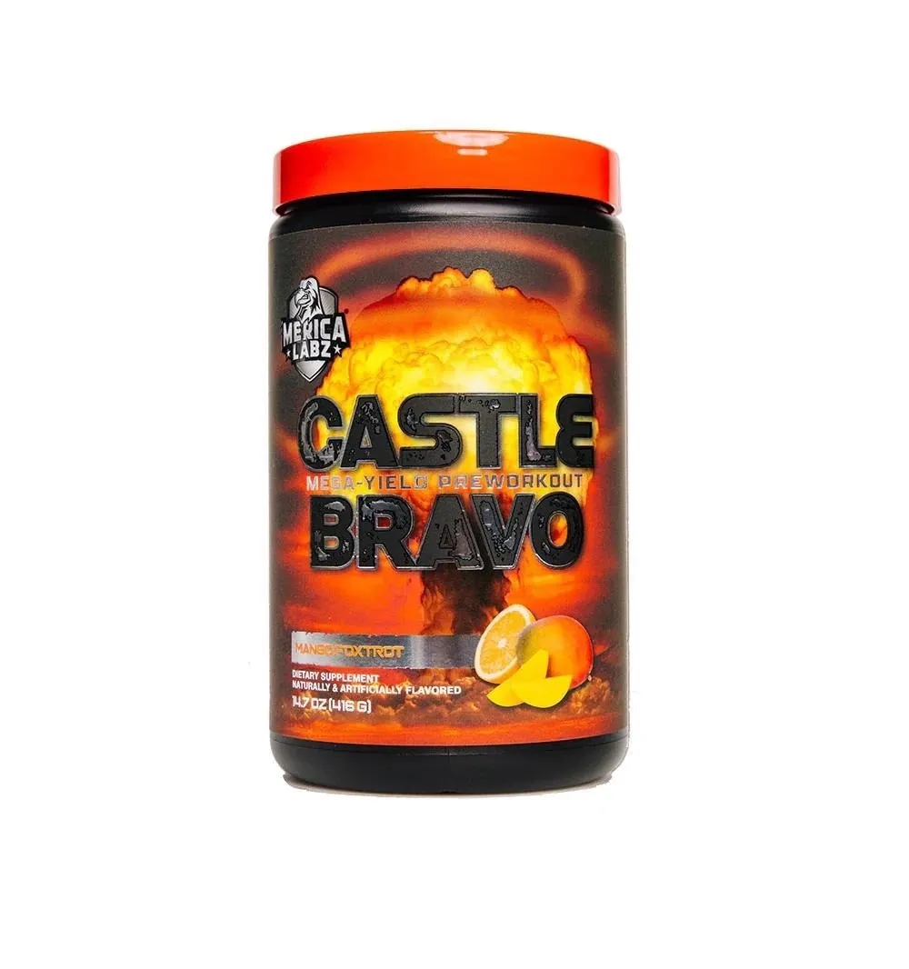 Merica Labz Castle Bravo Pre-Workout, Flavor: Mango Foxtrot, Size: 20 Servings