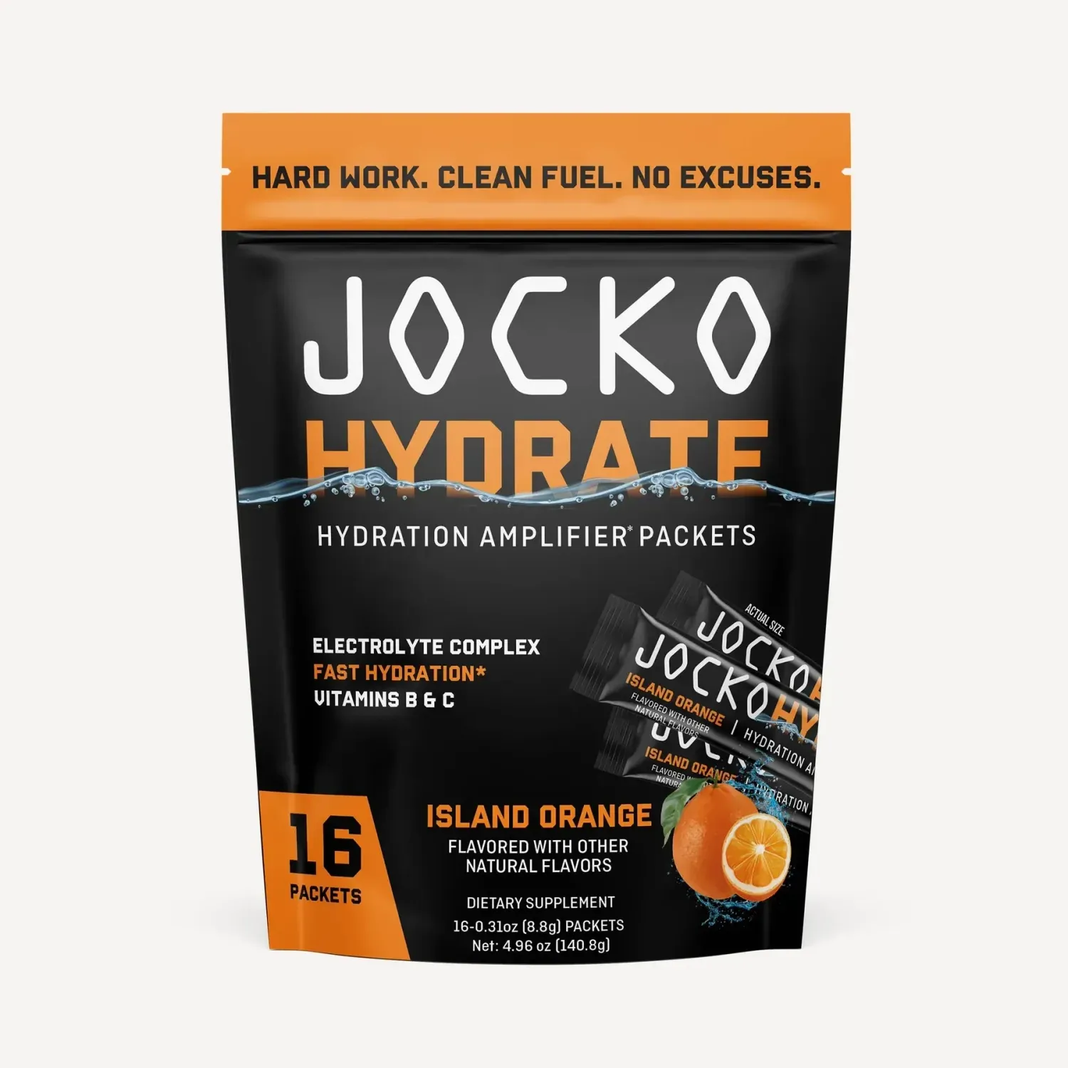 Jocko Fuel Hydrate Sticks, Flavor: Island Orange, Size: 16 Packets