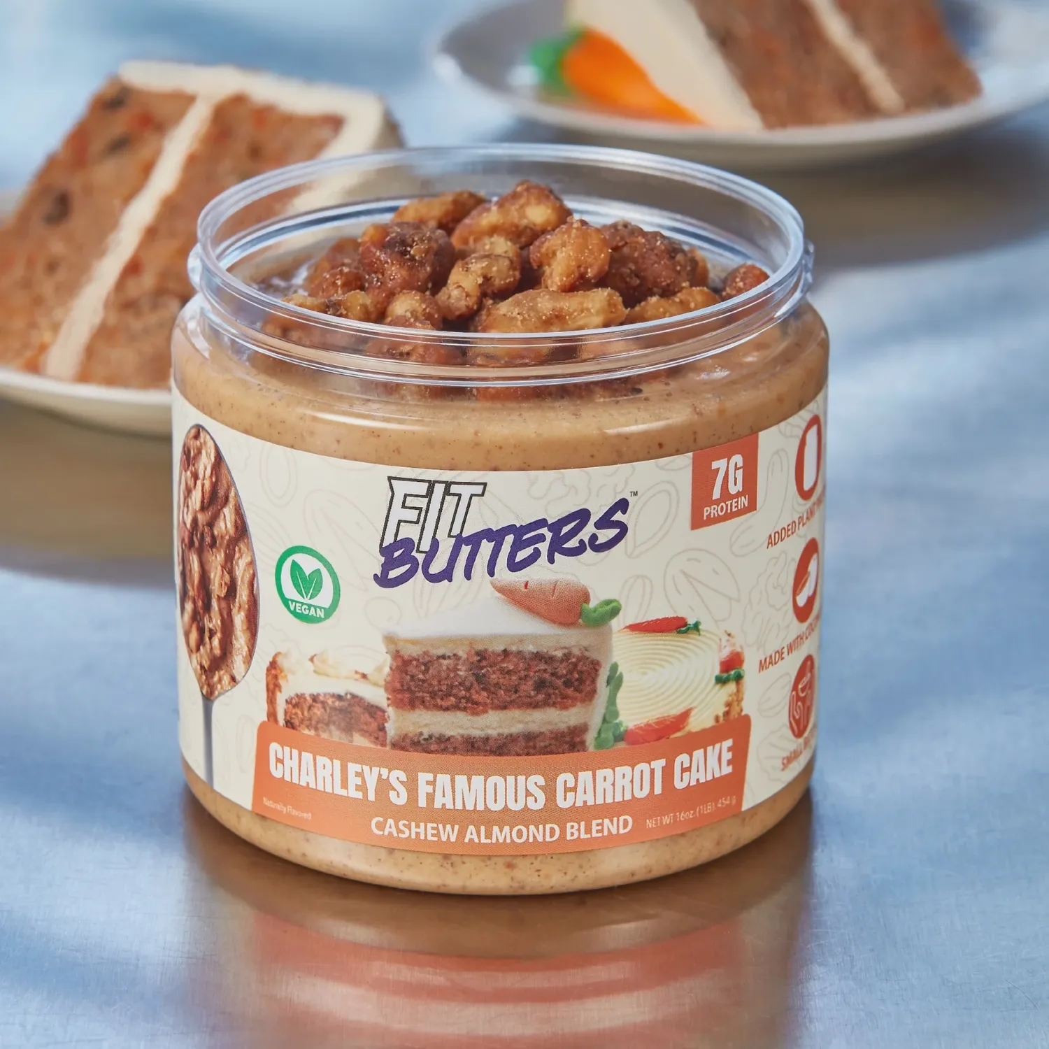Fit Butters High-Protein Nut Butter Spreads, Flavor: Charley's Famous Carrot Cake, Size: 16 oz