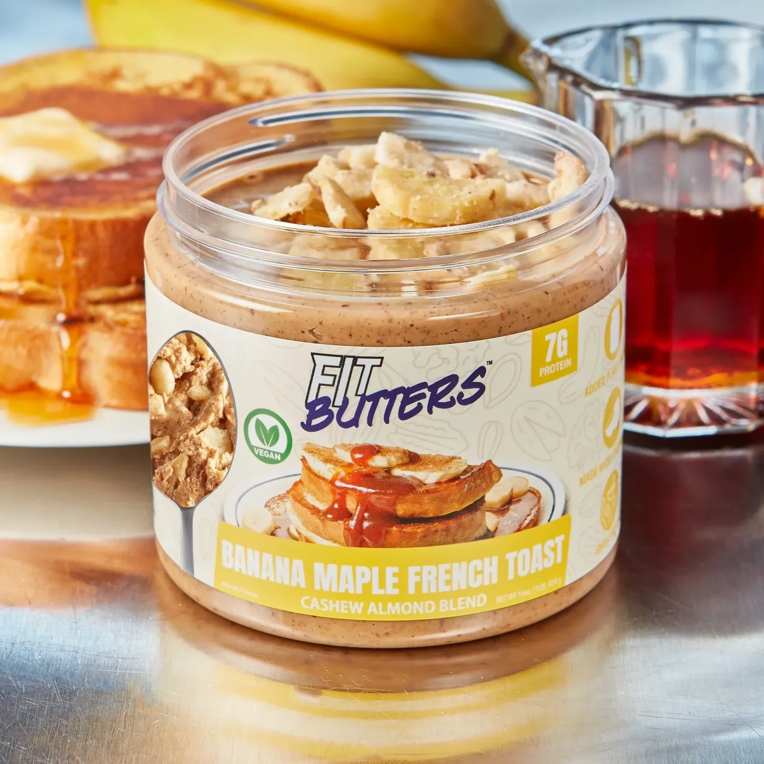 Fit Butters High-Protein Nut Butter Spreads, Flavor: Banana Maple French Toast Cashew Almond Butter, Size: 16 oz