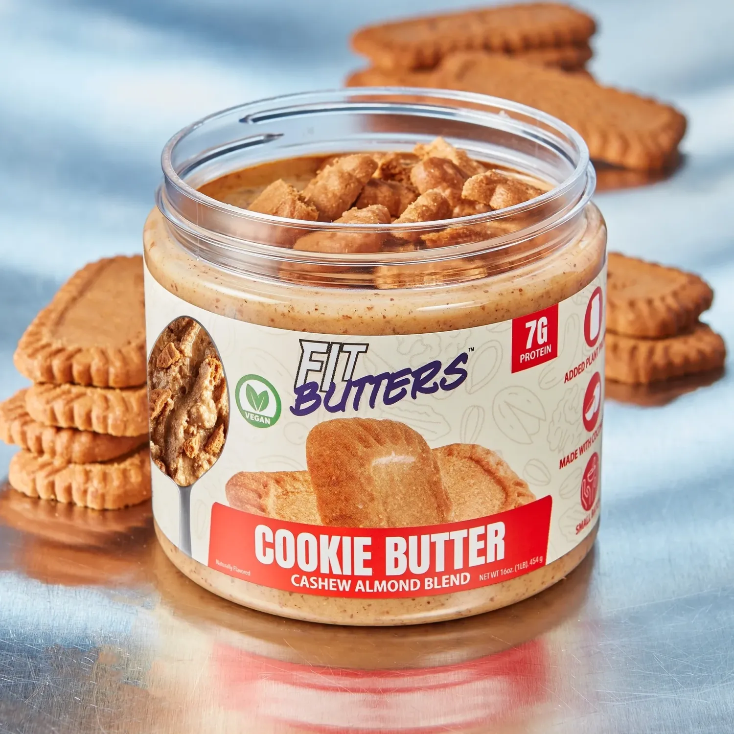 Fit Butters High-Protein Nut Butter Spreads, Flavor: Cookie Butter Cashew Almond Blend (Vegan), Size: 16 oz