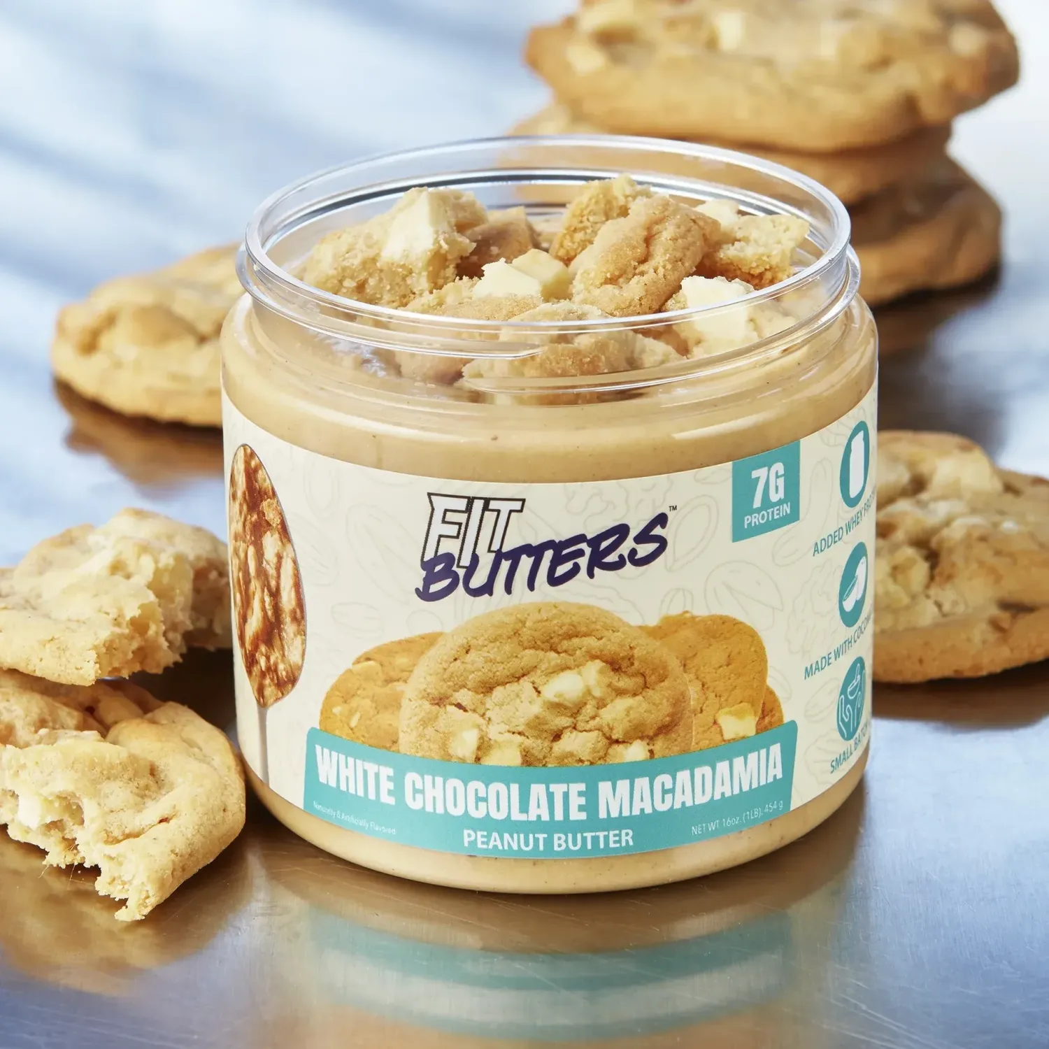 Fit Butters High-Protein Nut Butter Spreads, Flavor: White Chocolate Macadamia Peanut Butter, Size: 16 oz