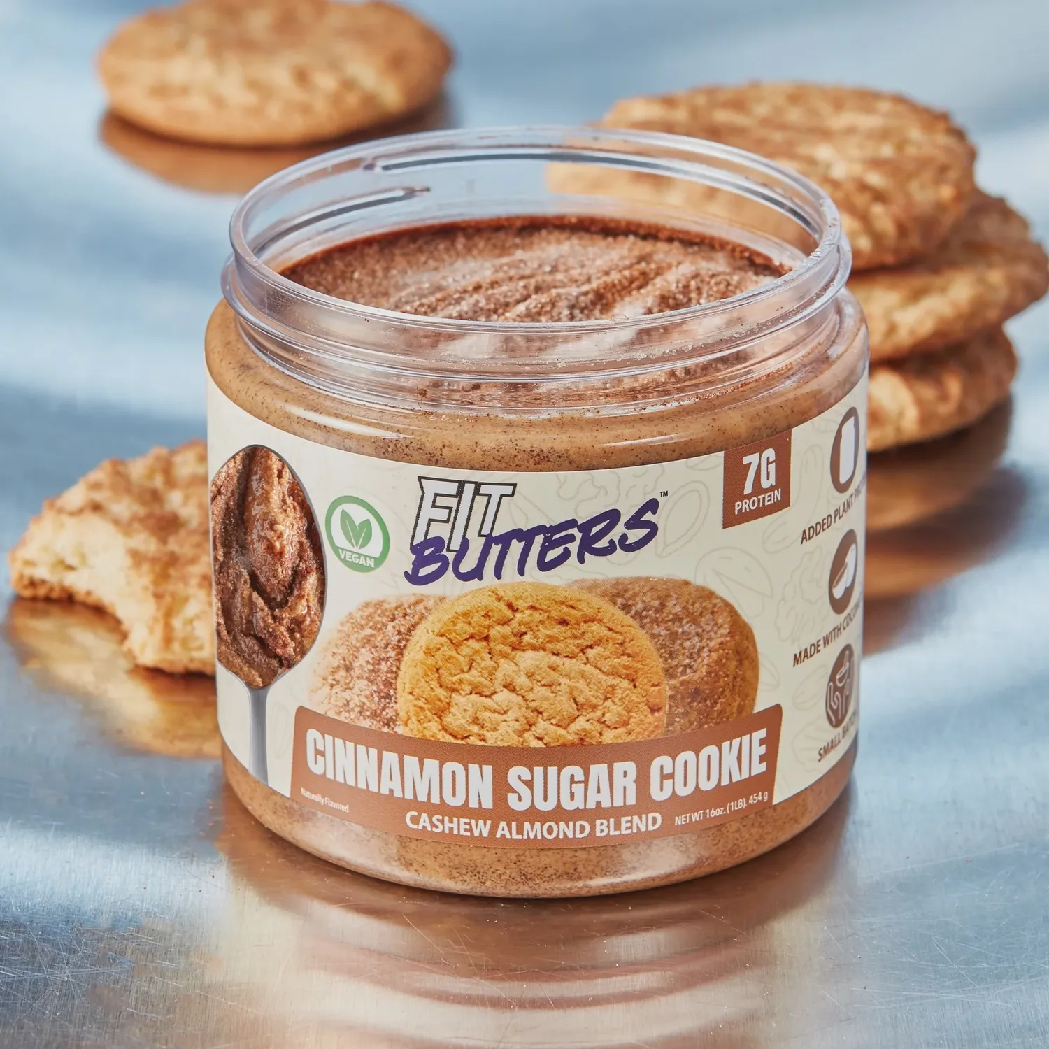 Fit Butters High-Protein Nut Butter Spreads, Flavor: Cinnamon Sugar Cookie Cashew Almond Butter, Size: 16 oz
