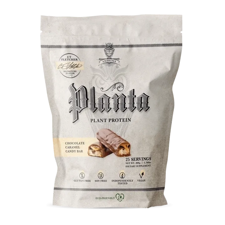 Ambrosia Planta Premium Plant Protein 25 Servings, Flavor: Chocolate Caramel Candy Bar, Size: 25 Servings