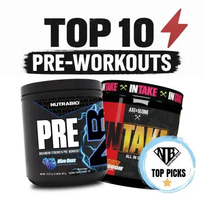 Top 10 Pre-Workouts graphic highlighting Natural Body’s best-selling products in the pre-workouts supplement lineup.