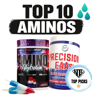 Top 10 Aminos graphic highlighting Natural Body’s best-selling products in the aminos supplement lineup.