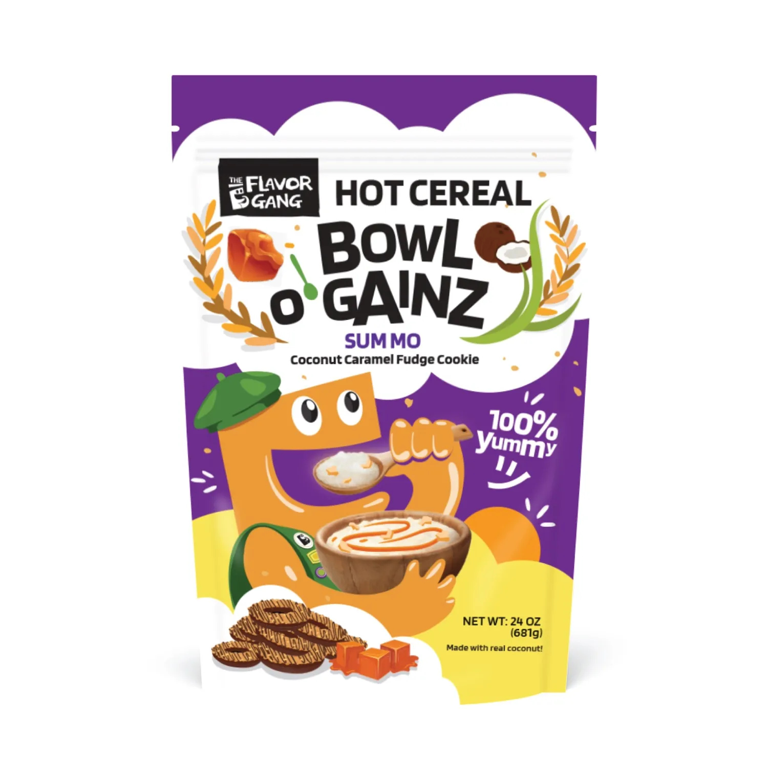 The Flavor Gang Hot Cereal Bowl O' Gainz, Flavor: Sum-mo (Coconut Caramel Fudge Cookie), Size: 24 oz