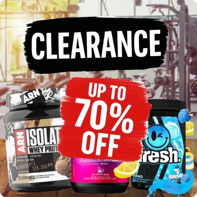 Clearance sign showing up to 70% off, highlighting Natural Body supplement sale deals.