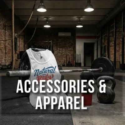 Gym apparel and fitness accessories displayed in a training environment.