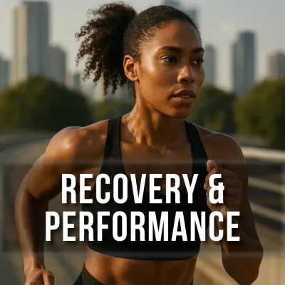 Female athlete jogging outdoors representing recovery and performance supplements.
