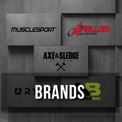 Featured supplement brand logos displayed on a clean background.
