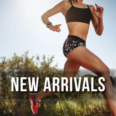 Woman running outdoors representing new fitness and supplement arrivals.