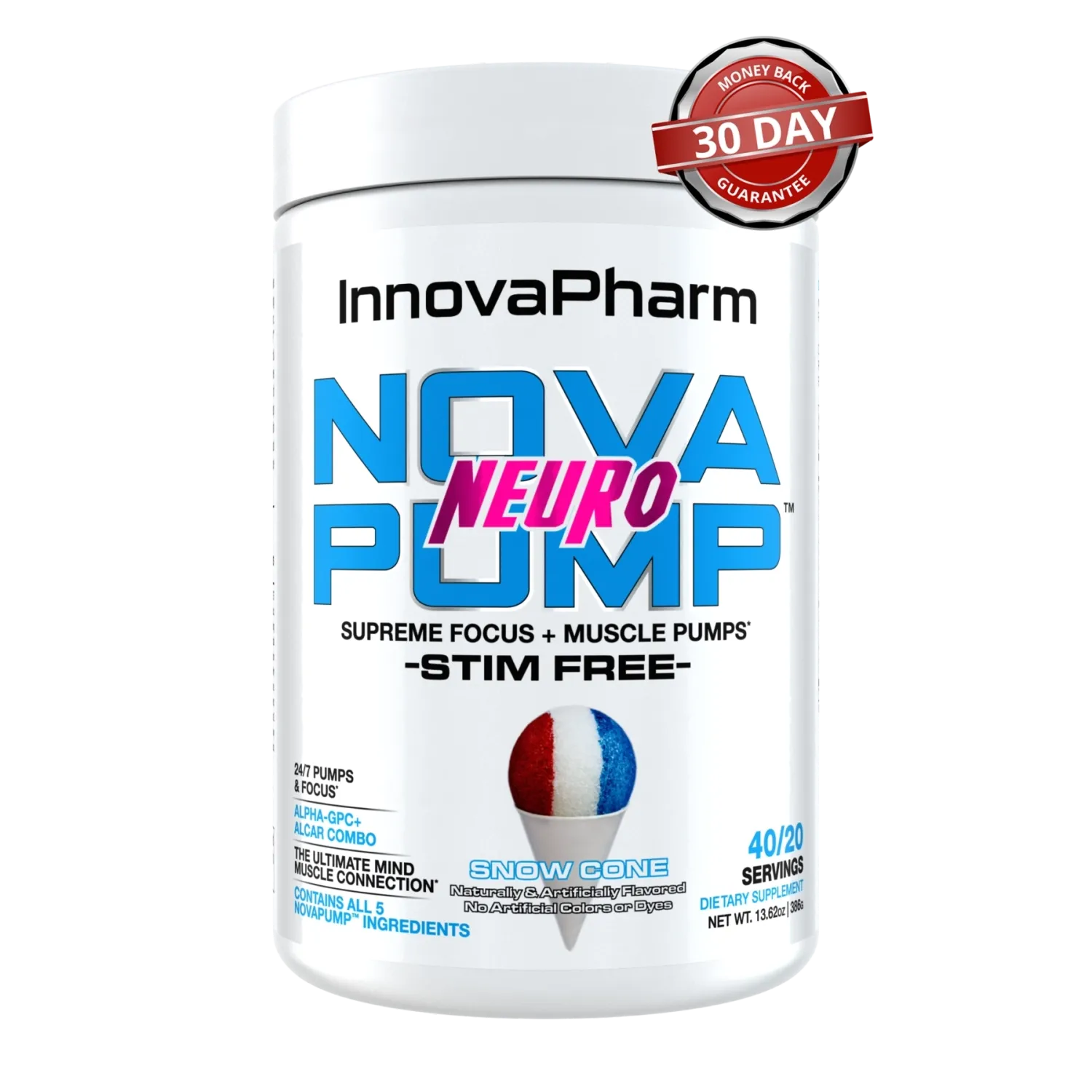 InnovaPharm NovaPump Neuro, Size: 40/20 Servings, Flavor: Snow Cone