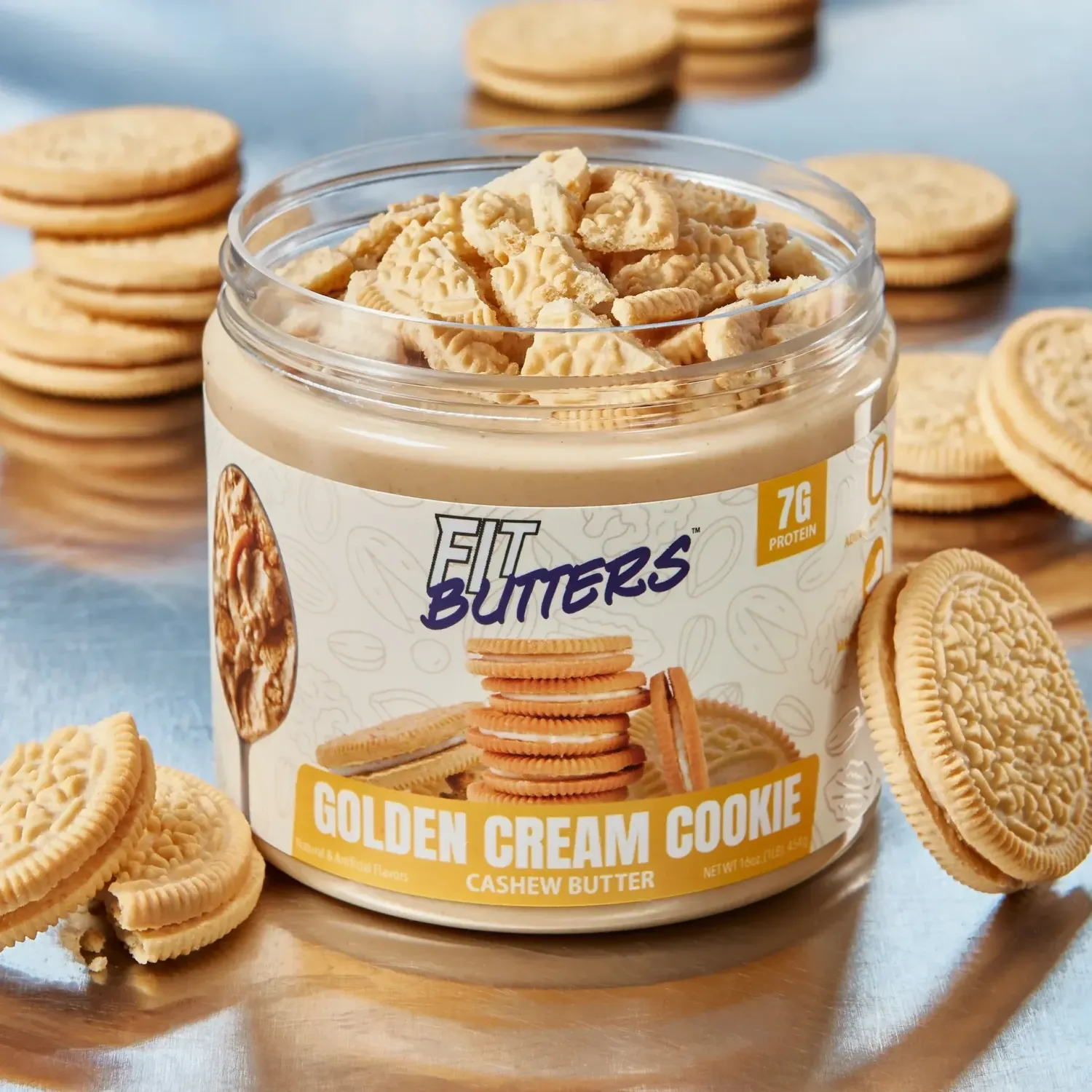 Fit Butters High-Protein Nut Butter Spreads, Flavor: Golden Cream Cookie Cashew Butter, Size: 16 oz