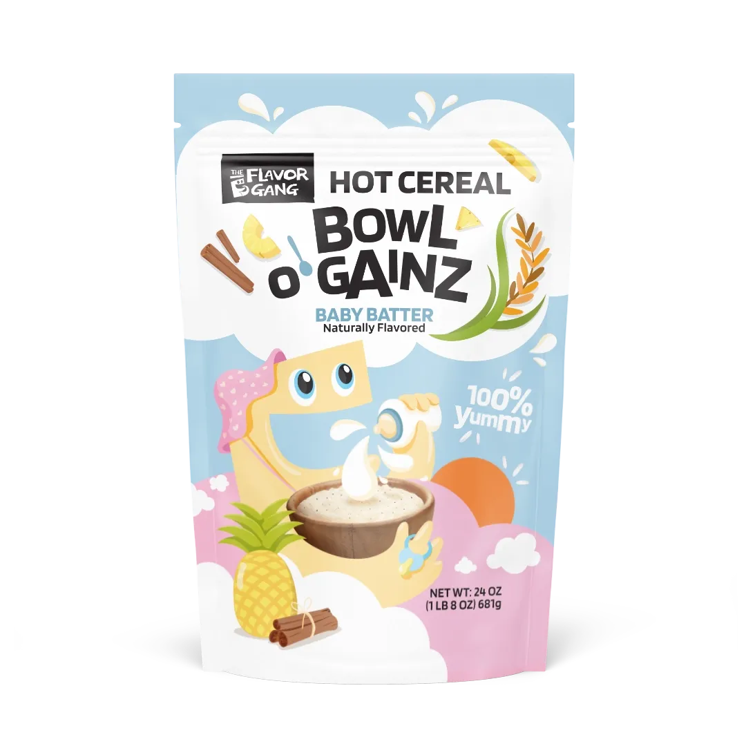 The Flavor Gang Hot Cereal Bowl O' Gainz, Flavor: Baby Batter (Pineapple Cinnamon Cream), Size: 24 oz