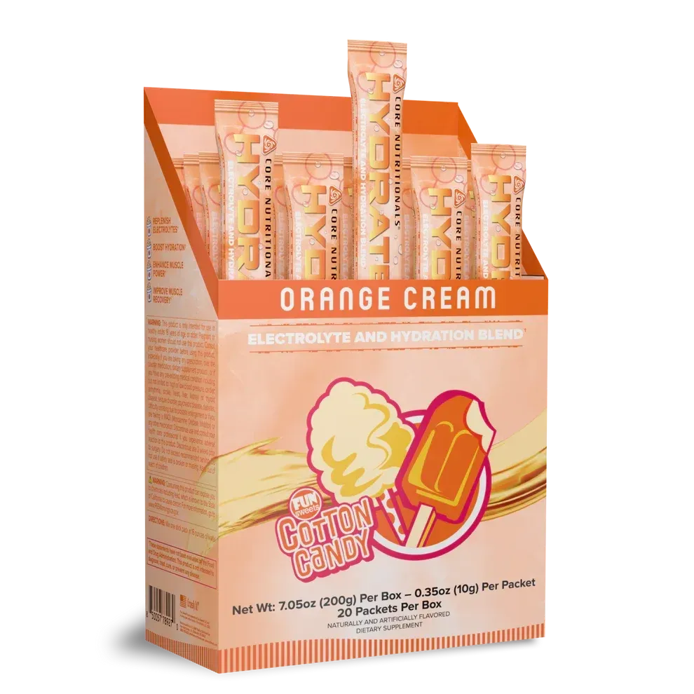 Core Nutritionals Hydrate, Flavor: Fun Sweets Orange Cream, Size: 1 Box (20 Individual Serving Packs)