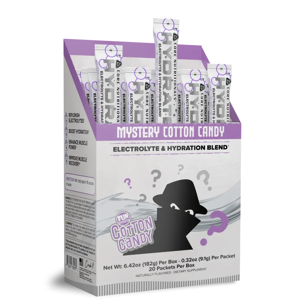 Core Nutritionals Hydrate, Flavor: Fun Sweets Mystery Cotton Candy, Size: 1 Box (20 Individual Serving Packs)