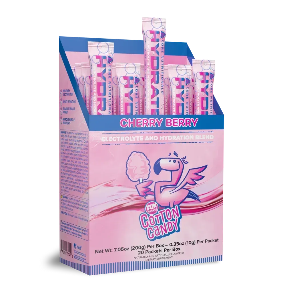 Core Nutritionals Hydrate, Flavor: Fun Sweets Cherry Berry, Size: 1 Box (20 Individual Serving Packs)