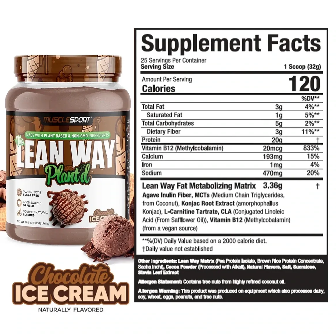 Musclesport Lean Way Plant'd, Flavor: Chocolate Ice Cream, Size: 25 Servings