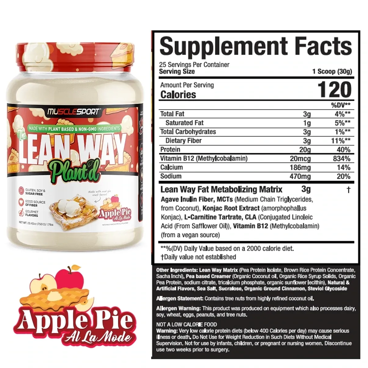 Musclesport Lean Way Plant'd, Flavor: All-American Apple Pie a la Mode, Size: 25 Servings