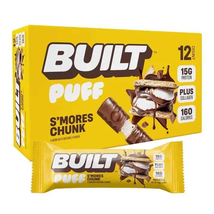 BUILT Puff Protein Bars, Flavor: S'mores Chunk Puff, Size: 12 Bars