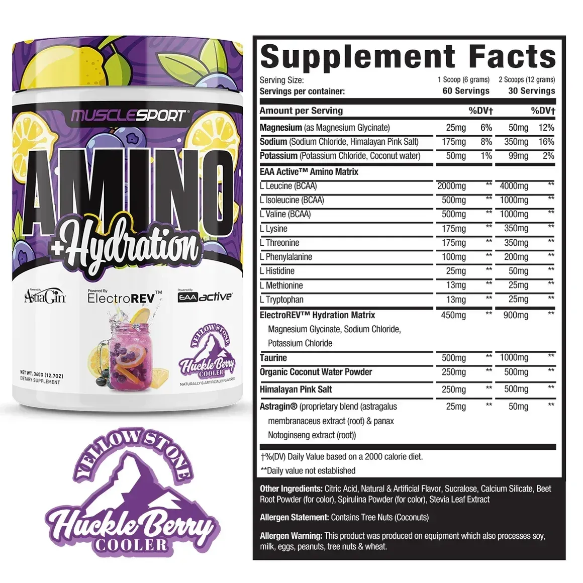 MuscleSport Amino Hydration, Flavor: Huckleberry Lemonade, Size: 60/30 Servings