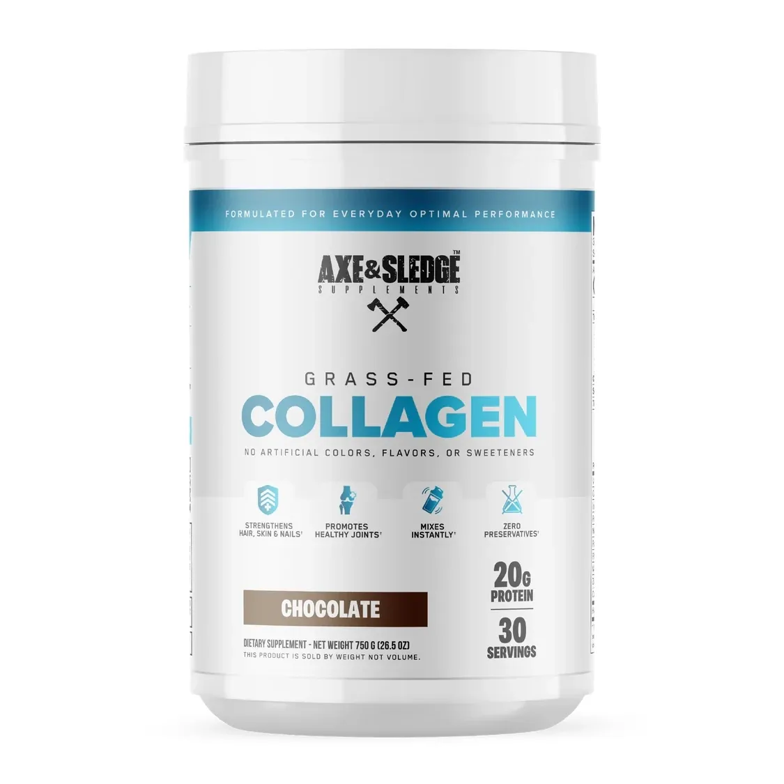 Axe &amp; Sledge Grass-Fed Collagen Chocolate, 20g Protein, 30 Servings, hydrolyzed bovine collagen peptides supplement for joint