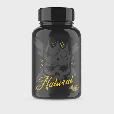 Xtremis Cartel Natural Muscle Builder supplement bottle, black with yellow accents, featuring a skull design and all-natural ingredients for muscle support.