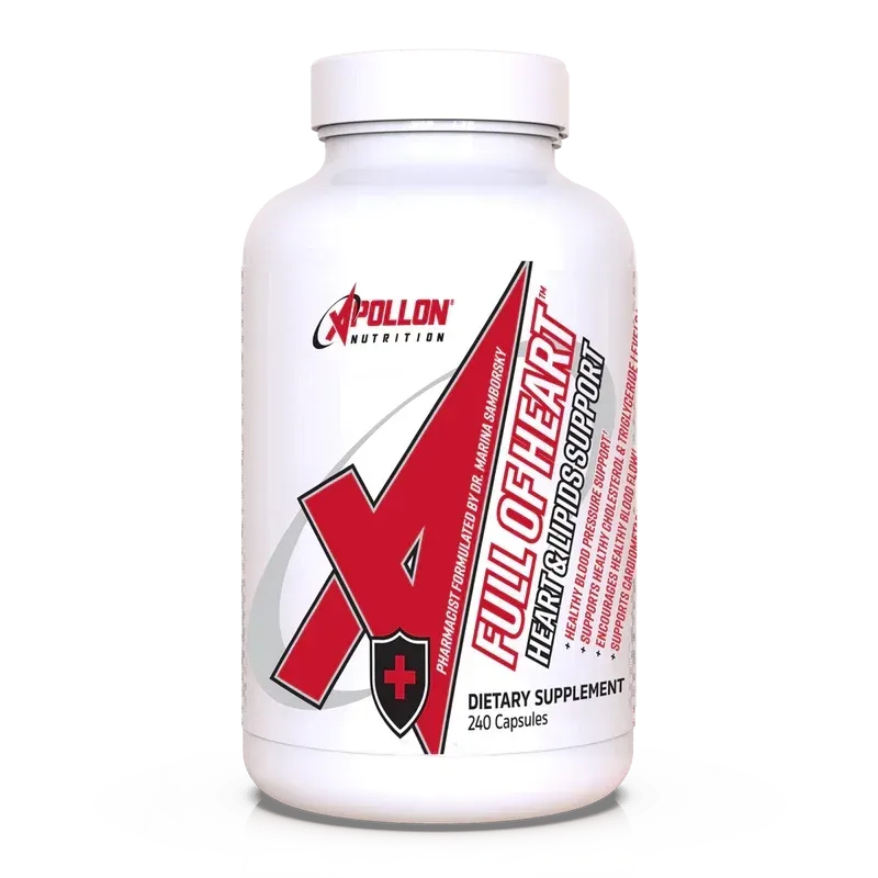 Apollon Nutrition Full of Heart dietary supplement, 240 capsules, cardiovascular support formula.