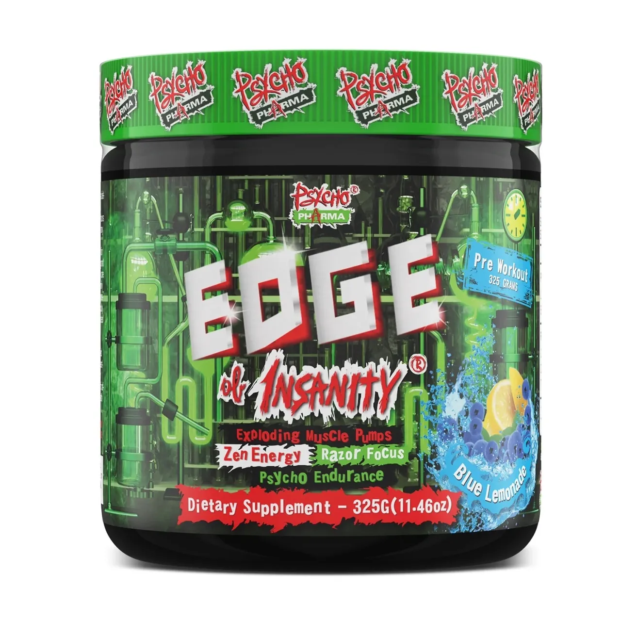 Psycho Pharma Edge of Insanity Pre-Workout, Flavor: Blue Lemonade, Size: 25 Servings