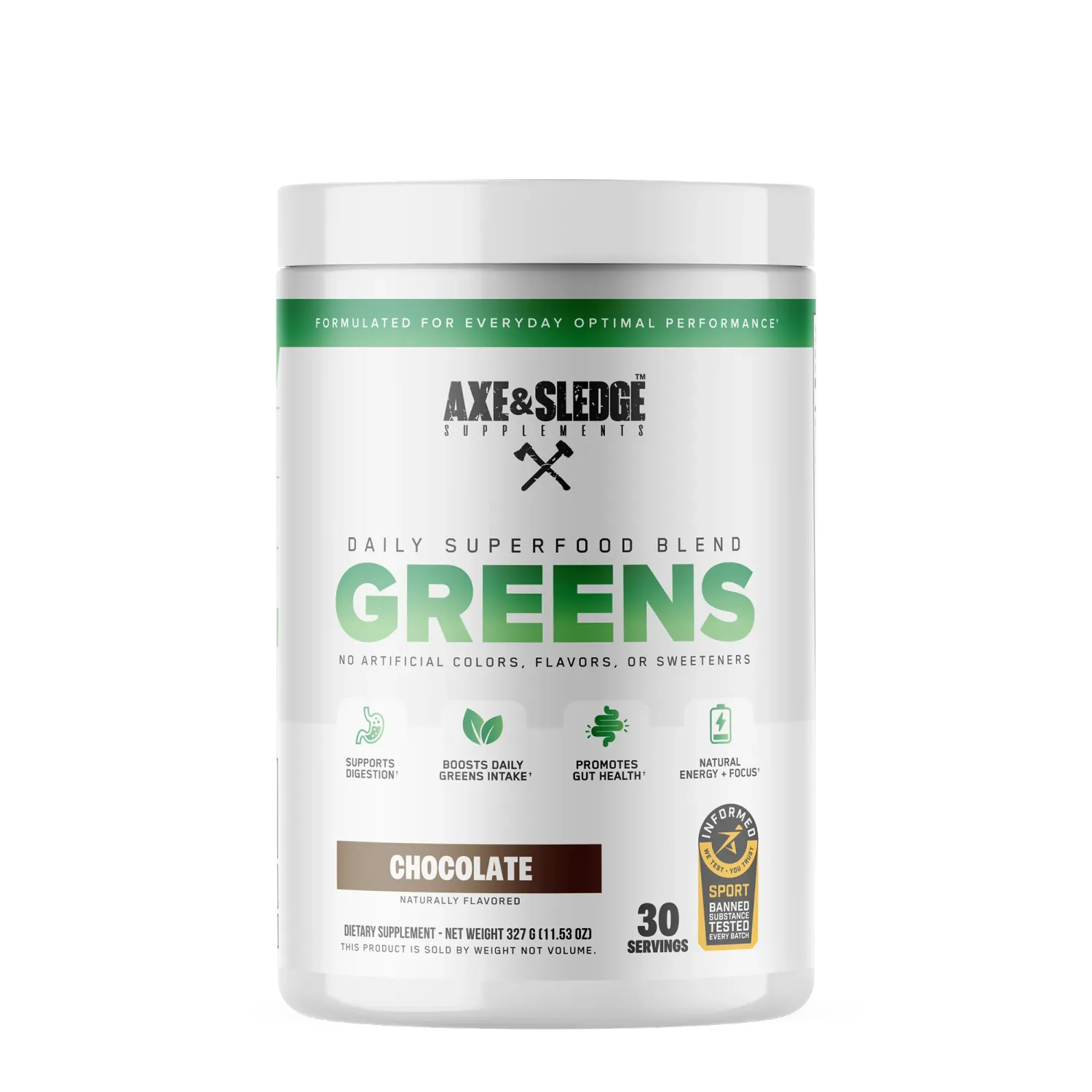 Axe and Sledge Greens Daily Superfood Blend Powder, Flavor: Chocolate, Size: 30 Servings