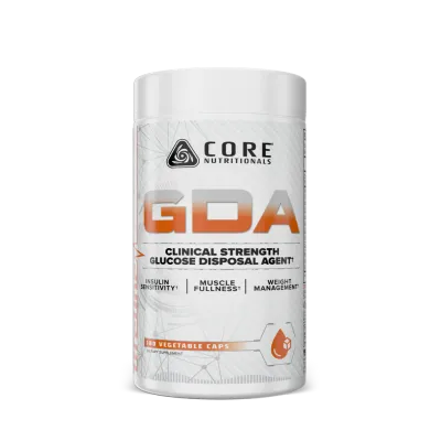 Core Nutritionals GDA Clinical Strength Glucose Disposal Agent supplement bottle 180 vegetable caps white and orange label.
