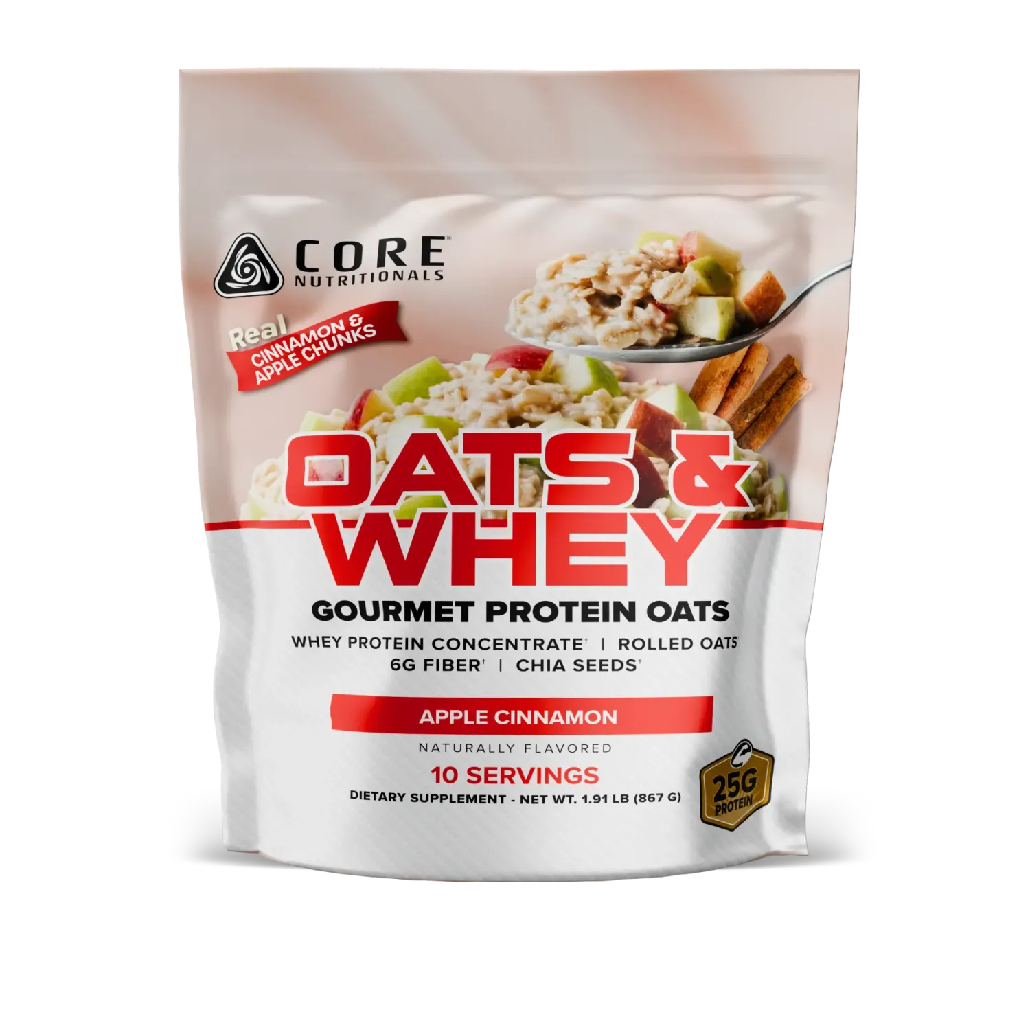 Core Nutritionals Oats &amp; Whey, Flavor: Apple Cinnamon, Size: 10 Servings