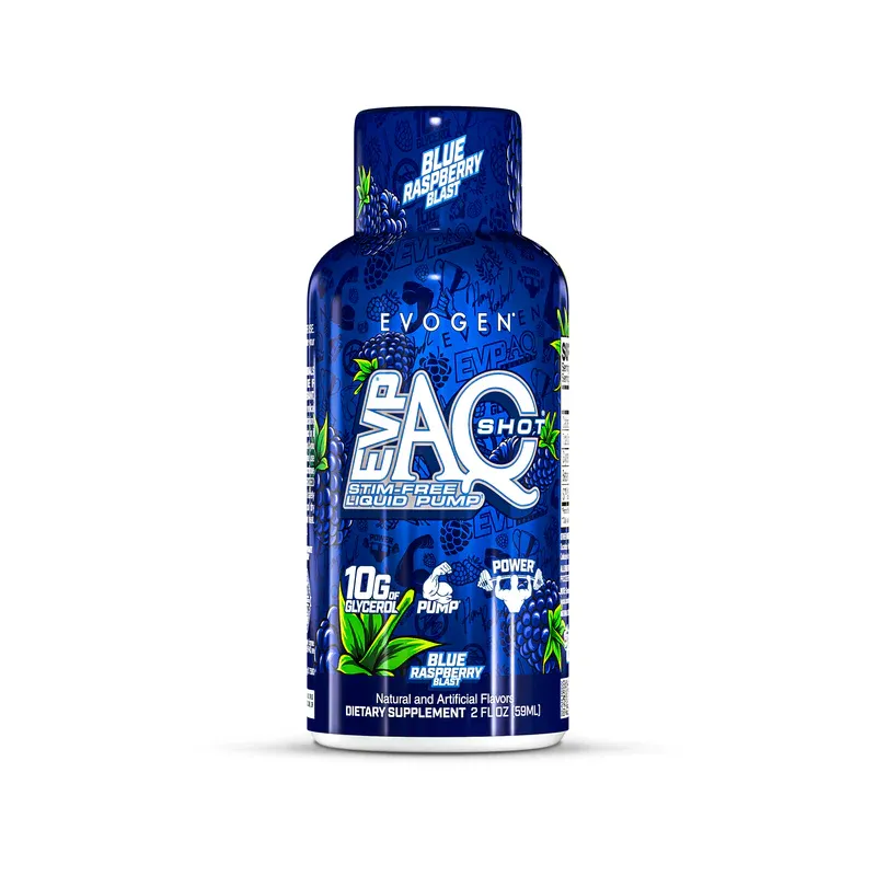 Evogen EVP AQ Stim Free Liquid Pump Shot, Flavor: Blue Raspberry Blast, Size: 1 Bottle (2 fl oz)