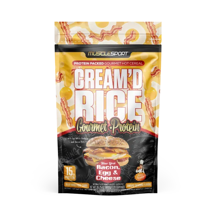 MuscleSport Cream'd Rice Gourmet + Protein, Protein Packed Gourmet Hot Cereal, New York Bacon, Egg &amp; Cheese flavor, 15g protein.