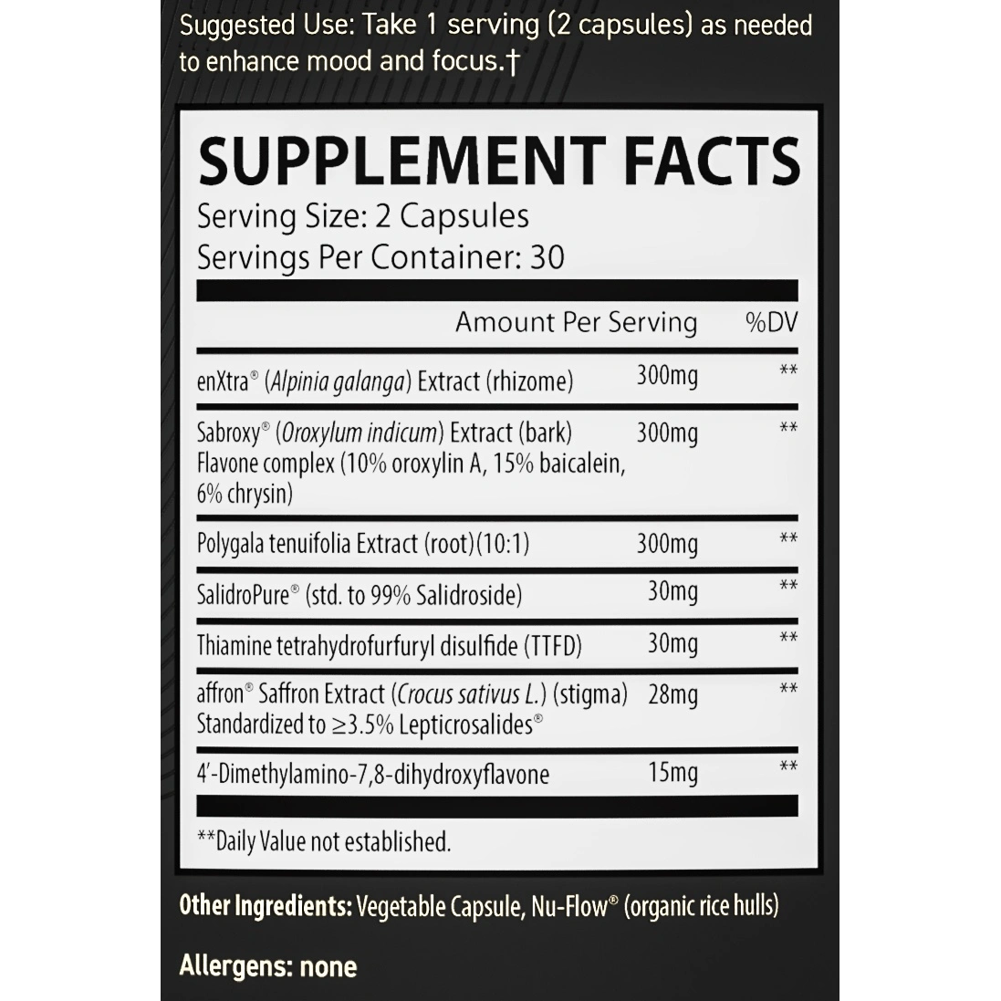 Profound Focus Supplement Facts label