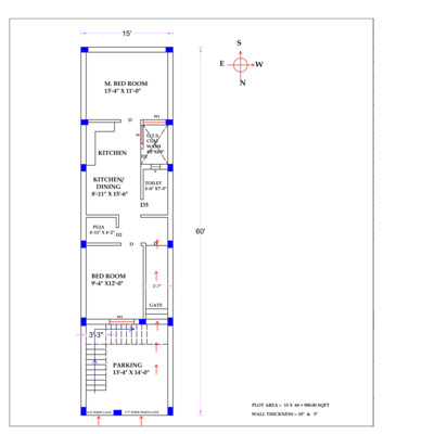 2BHK Modern Home Floor Plan - 15&#39;x60&#39; - North Facing - Vastu