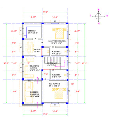 2 BHK Modern House Plan with each details 26x46 Northfacing area 1327 SQFT according to Vastu