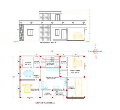 2 BHK Modern House Plan with front elevation 31x48 Northfacing 1488 SQFT Vastu Compliant