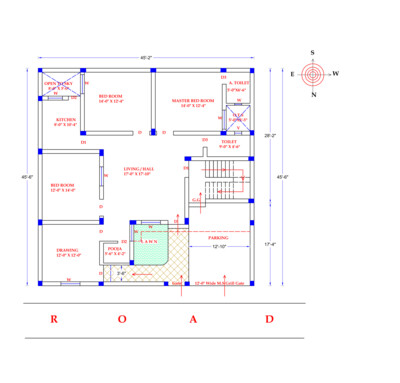 3 BHK Modern House Plan 45.2x45.6 Northfacing Vastu Compliant