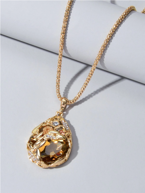 Rhinestone Water-drop Pendant Necklace